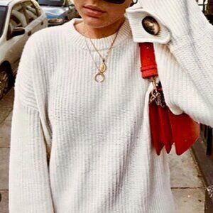 Designers Remix Molly Ribbed Merino Wool Sweater Statement Button Cuffs in Cream